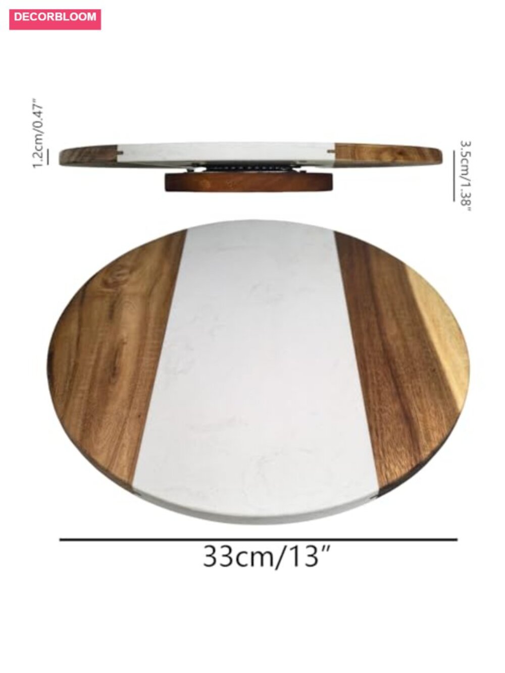 13 Inch Marble and Acacia Wood Lazy Susan 360 Rotating Serving Tray Charcuterie - Picture 2 of 6